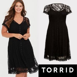 (0) Torrid NWT Deep Black Mini Lace Button-Front Shirt Dress Large